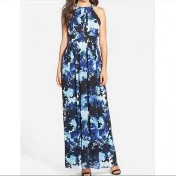 Eliza J. Floral Halter Maxi Dress in Blue Size 4 | Eliza J. Dress - Picture 1 of 11